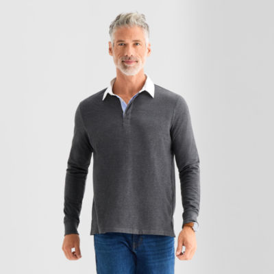 St. John's Bay French Terry Rugby Mens Classic Fit Long Sleeve Polo Shirt