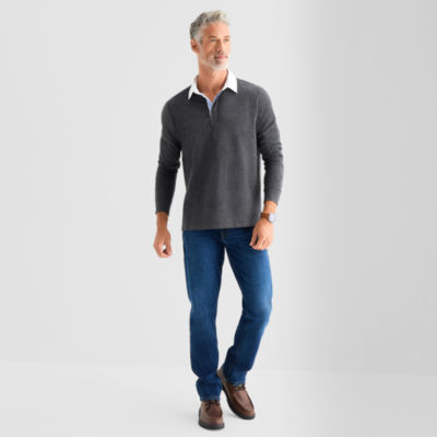 St. John's Bay French Terry Rugby Mens Classic Fit Long Sleeve Polo Shirt