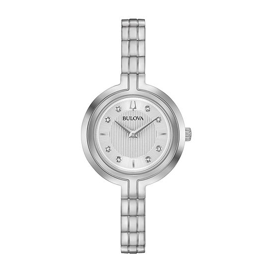 Bulova Rhapsody Womens Diamond Accent Silver Tone Stainless Steel Bracelet Watch 96p214