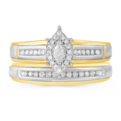 Womens 1/4 CT. T.W. Genuine Diamond 10K Gold Marquise Halo Bridal Set