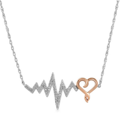 Heartbeat Womens 1/7 CT. T.W. Natural White Diamond 14K Rose Gold Over Silver Heart Pendant Necklace