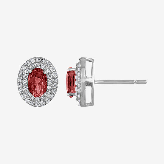 Genuine Red Garnet Sterling Silver 10.2mm Stud Earrings