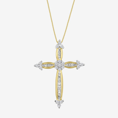 Diamond Blossom Womens 1/3 CT. T.W. Mined White Diamond 10K Gold Cross Pendant Necklace JCPenney