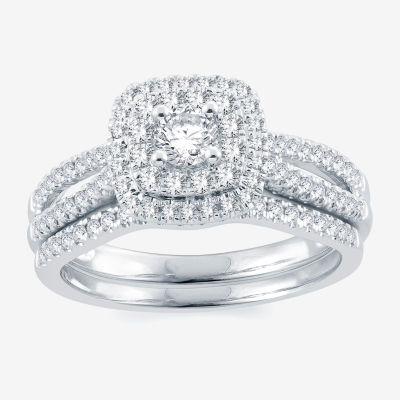 Signature By Modern Bride Womens 3/4 CT. T.W. Natural White Diamond 14K Gold Cushion Bridal Set