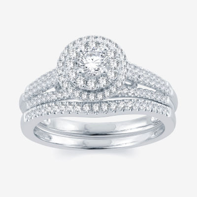 Signature By Modern Bride Womens 3/4 CT. T.W. Natural White Diamond 14K Gold Round Halo Bridal Set