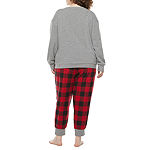 North Pole Trading Co. Buffalo Plaid Womens Plus Round Neck Long Sleeve 2-pc. Pant Pajama Set