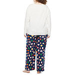 North Pole Trading Co. Vintage Ornaments Womens Plus Round Neck Long Sleeve 2-pc. Pant Pajama Set