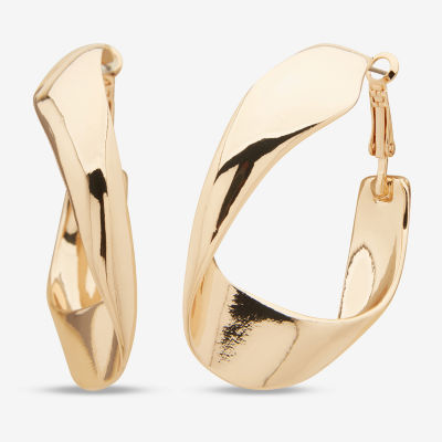 Worthington Gold Tone Wavy Hoop Earrings