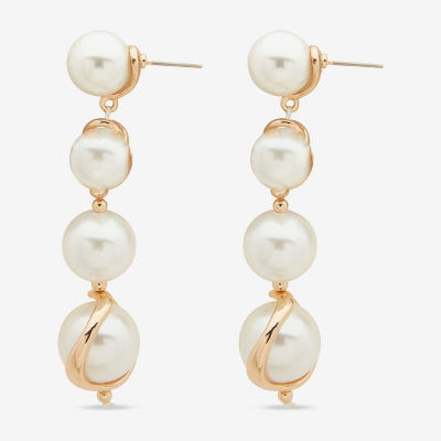 Worthington Gold Tone Link Simulated Pearl Drop Earrings