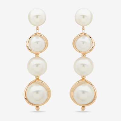 Worthington Gold Tone Link Simulated Pearl Drop Earrings