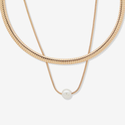 Worthington Gold Tone Link Simulated Pearl 16 Inch Snake Pendant Necklace