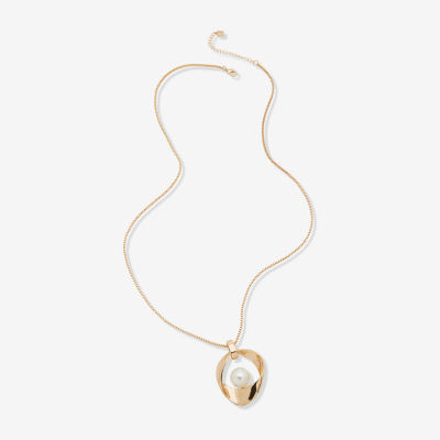 Worthington Gold Tone Womens Simulated Pearl 34 Inch Pendant Necklaces