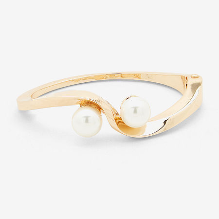 Worthington Gold Tone Womens Simulated Pearl Gold Tone Bangle Bracelet