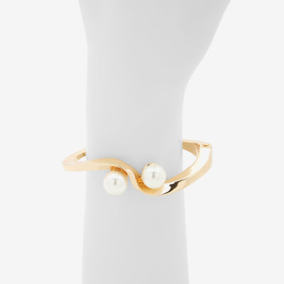 Worthington Gold Tone Simulated Pearl Gold Tone Bangle Bracelet
