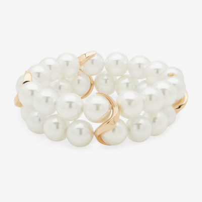 Worthington Gold Tone Simulated Pearl Stretch Bracelet