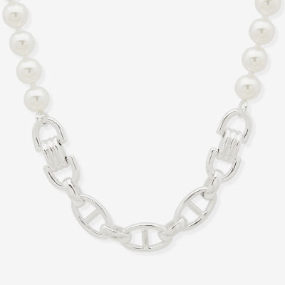 Worthington Silver Tone Simulated Pearl 17 Inch Collar Necklace