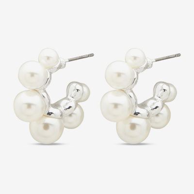 Worthington Silver Tone Simulated Pearl Hoop Earrings