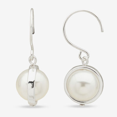 Worthington Silver Tone Womens Simulated Pearl Drop Earrings