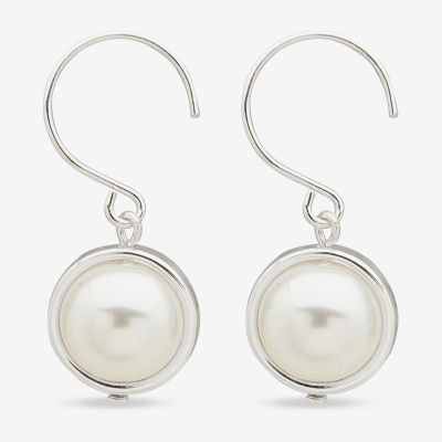 Worthington Silver Tone Womens Simulated Pearl Drop Earrings