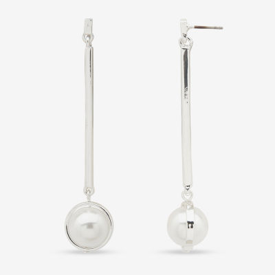 Worthington Silver Tone Womens Simulated Pearl Drop Earrings