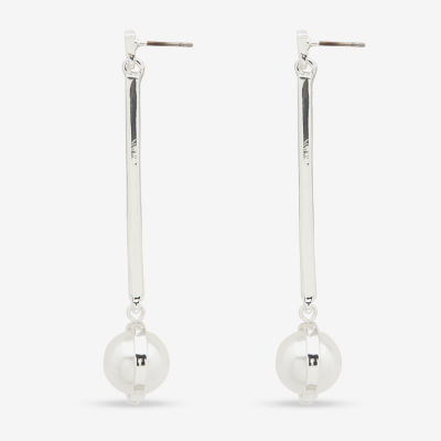 Worthington Silver Tone Womens Simulated Pearl Drop Earrings