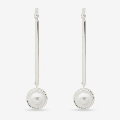 Worthington Silver Tone Womens Simulated Pearl Drop Earrings