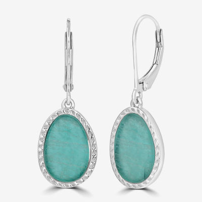 Silver Treasures Genuine Stone Amazonite Sterling Silver Oval Drop Earrings