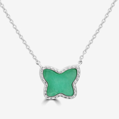 Silver Treasures Genuine Stone Womens Green Amazonite Sterling Silver Butterfly 18 Inch Pendant Necklace