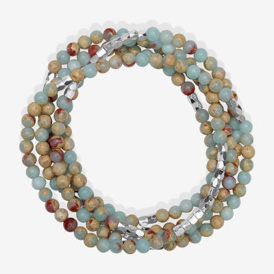 Silver Reflections Convertible Genuine Stone Beaded Necklace Womens Black Pure Over Brass Wrap Bracelet