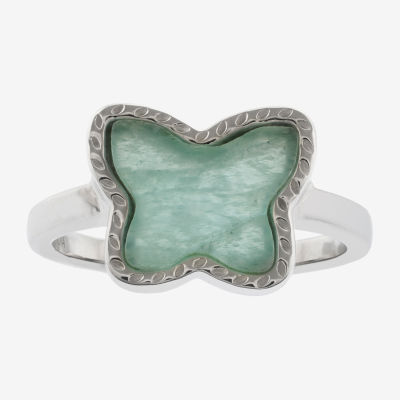 Silver Treasures Genuine Stone Amazonite Sterling Butterfly Band