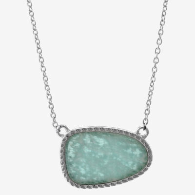 Silver Treasures Genuine Stone Womens Green Amazonite Sterling Silver Oval 18 Inch Pendant Necklace