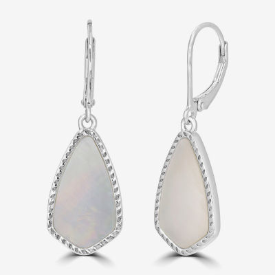 Silver Treasures Genuine Stone Mother Of Pearl Sterling Silver Drop Earrings