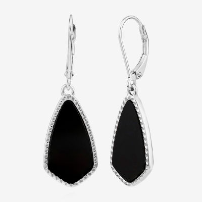 Silver Treasures Genuine Stone Onyx Sterling Silver Drop Earrings