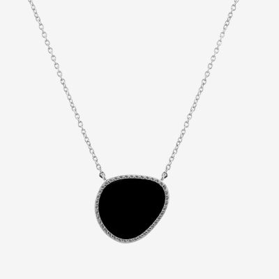 Silver Treasures Genuine Stone Onyx Sterling Silver 18 Inch Rolo Pendant Necklace