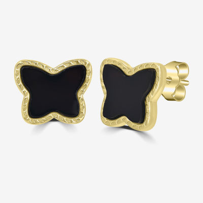 Silver Treasures Genuine Stone Onyx 14K Gold Over Silver 10mm Butterfly Stud Earrings