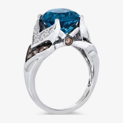 Le Vian® Grand Sample Sale™ Ring featuring CT. Deep Sea Blue Topaz™ 1/5 Chocolate Diamonds® 1/ Nude Diamonds™ set 14K Vanilla Gold