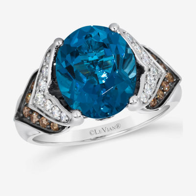 Le Vian® Grand Sample Sale™ Ring featuring CT. Deep Sea Blue Topaz™ 1/5 Chocolate Diamonds® 1/ Nude Diamonds™ set 14K Vanilla Gold