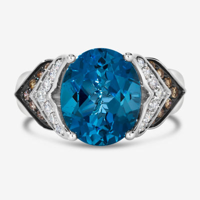 Le Vian® Grand Sample Sale™ Ring featuring CT. Deep Sea Blue Topaz™ 1/5 Chocolate Diamonds® 1/ Nude Diamonds™ set 14K Vanilla Gold