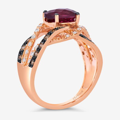 LIMITED QUANTITIES! Le Vian Grand Sample Sale™ Raspberry Rhodolite® and Chocolate & Vanilla Diamonds™ Ring 14K Strawberry Gold®