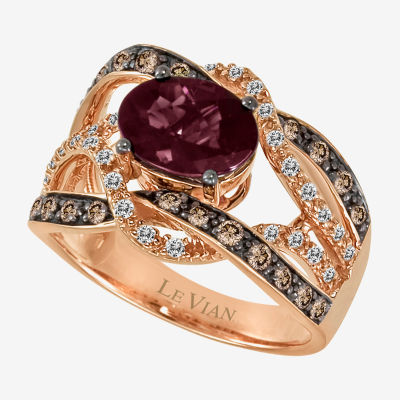 LIMITED QUANTITIES! Le Vian Grand Sample Sale™ Raspberry Rhodolite® and Chocolate & Vanilla Diamonds™ Ring 14K Strawberry Gold®