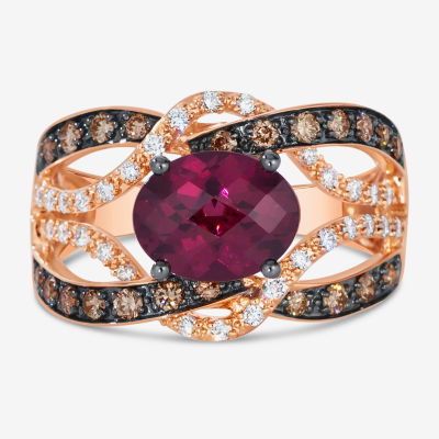 LIMITED QUANTITIES! Le Vian Grand Sample Sale™ Raspberry Rhodolite® and Chocolate & Vanilla Diamonds™ Ring 14K Strawberry Gold®