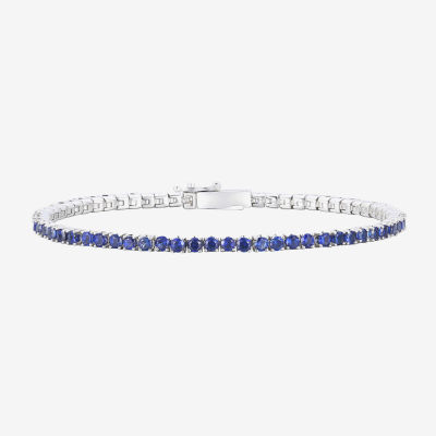 Lab Created Blue Sapphire Sterling Silver Round 7 Inch Tennis Bracelet