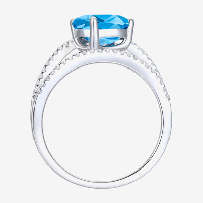 Womens Genuine Blue Topaz Sterling Silver Crossover Side Stone Cocktail Ring