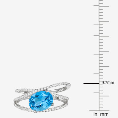 Womens Genuine Blue Topaz Sterling Silver Crossover Side Stone Cocktail Ring