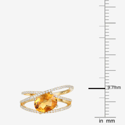 Womens Genuine Yellow Citrine Sterling Silver Crossover Side Stone Cocktail Ring