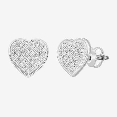 1/4 CT. T.W. Natural White Diamond 10K White Gold 10.2mm Heart Stud Earrings