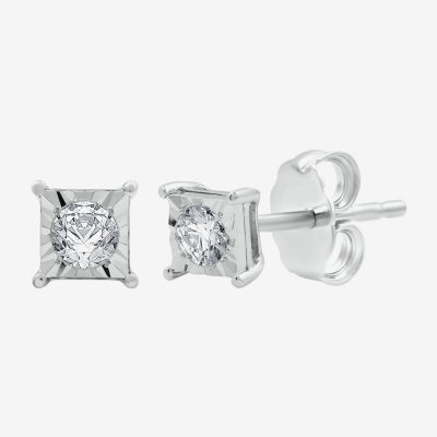 (G / Si1-Si2) 1/5 CT. T.W. Lab Grown White Diamond Sterling Silver 4.7mm Square Stud Earrings