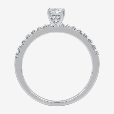 (G / Si1-Si2) Womens 1/2 CT. T.W. Lab Grown White Diamond 10K White Gold Side Stone Engagement Ring