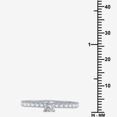 (G / Si1-Si2) Womens 1/2 CT. T.W. Lab Grown White Diamond 10K White Gold Side Stone Engagement Ring