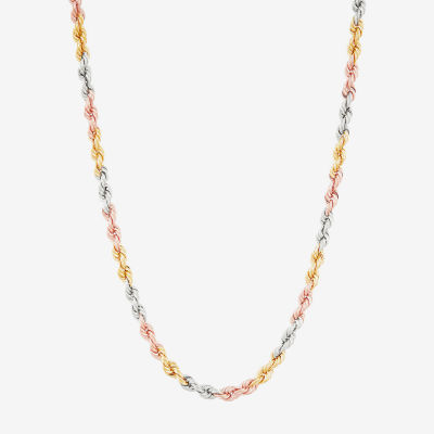 10K Tri-Color Gold Inch Hollow Rope Chain Necklace